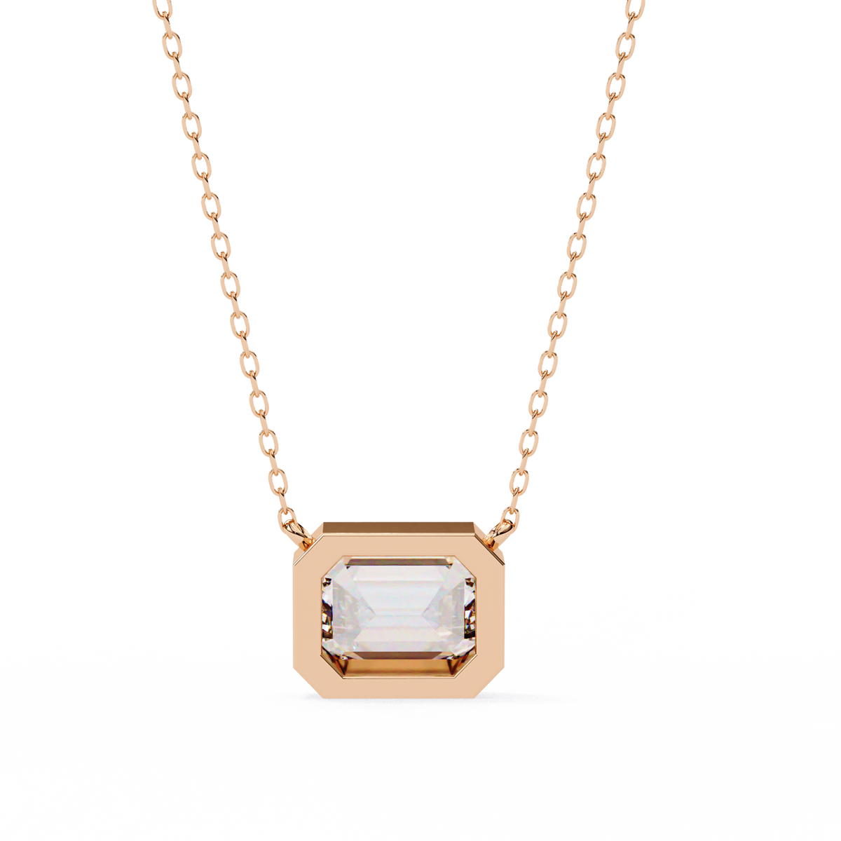 Rose Gold Emerald Cut Diamond Bezel Solitaire Pendant