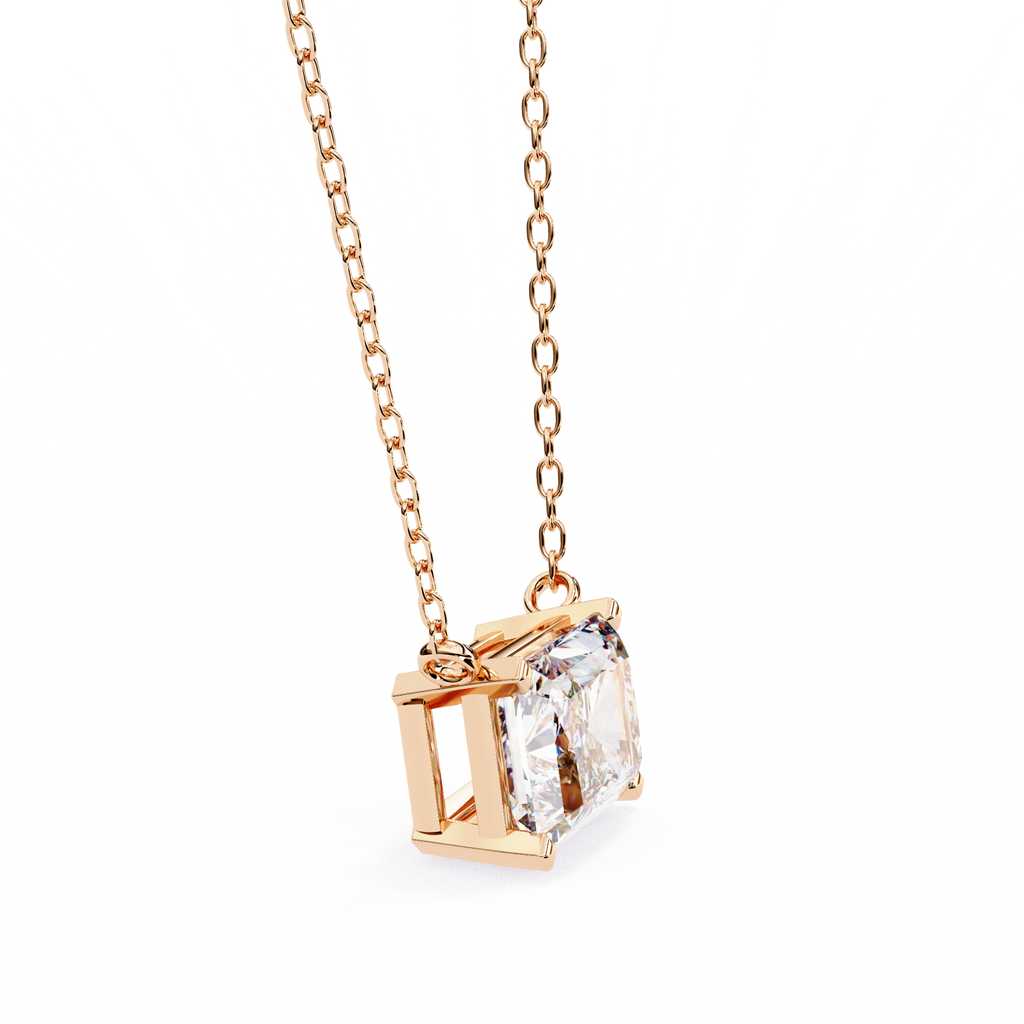 Rose Gold Radiant Cut Diamond East-West Solitaire Pendant