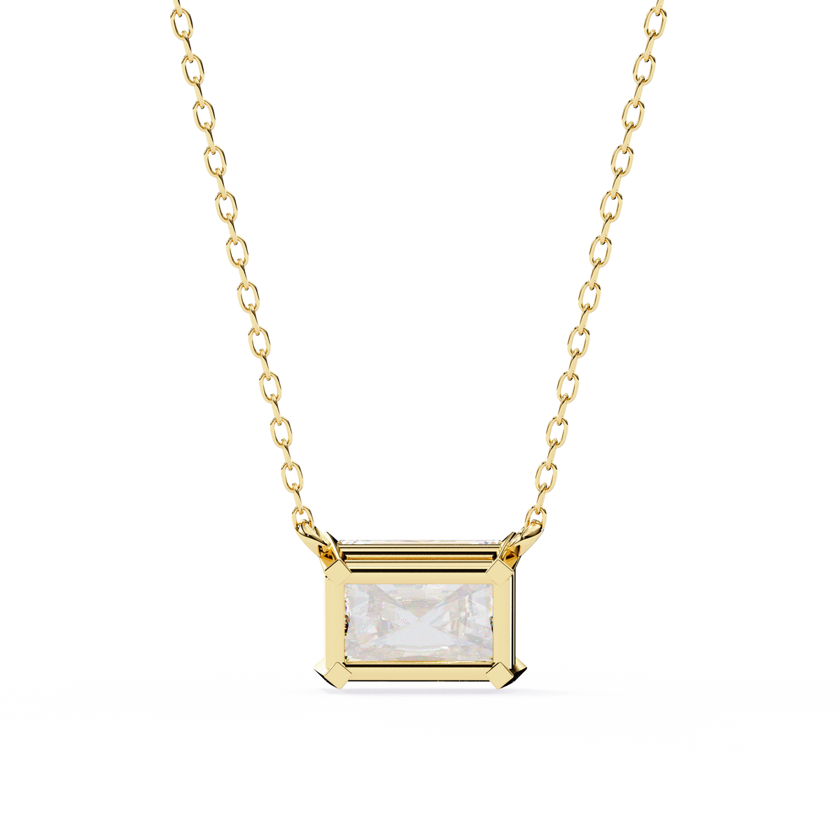 Yellow Gold Radiant Cut Diamond East-West Solitaire Pendant
