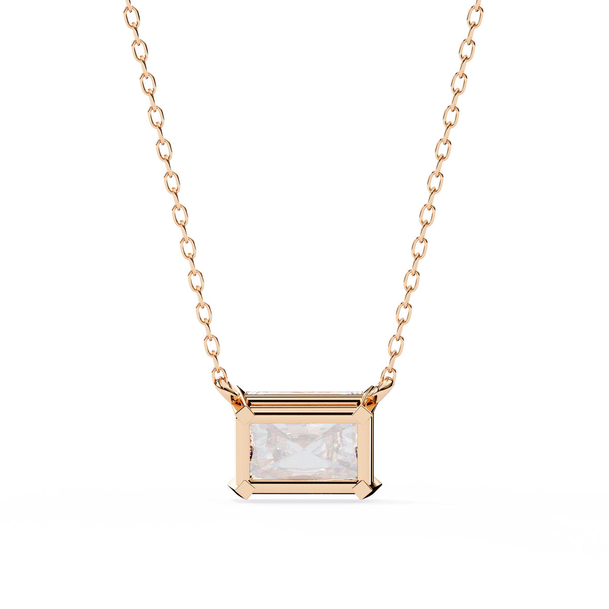 Rose Gold Radiant Cut Diamond East-West Solitaire Pendant