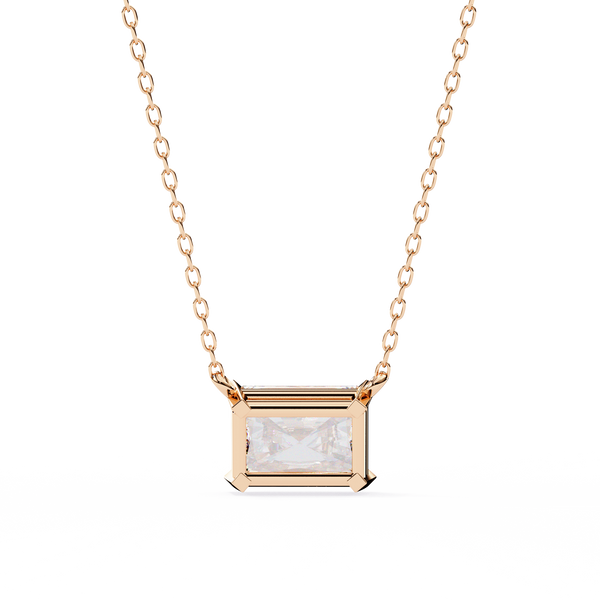 Rose Gold Radiant Cut Diamond East-West Solitaire Pendant