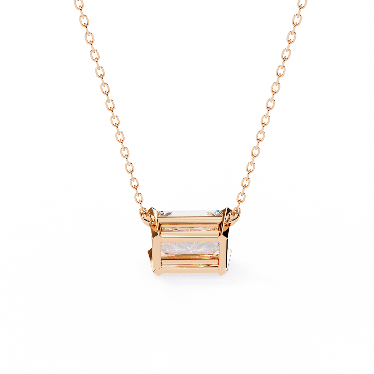 Rose Gold Radiant Cut Diamond East-West Solitaire Pendant