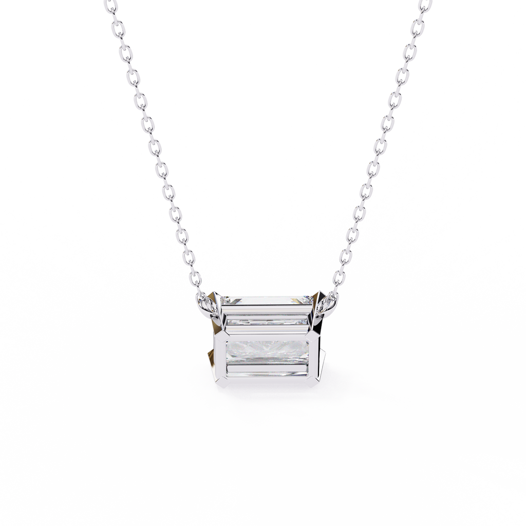 White Gold East-West Radiant Cut Diamond Pendant