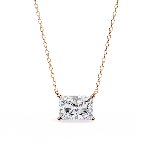 Rose Gold Radiant Cut Diamond East-West Solitaire Pendant