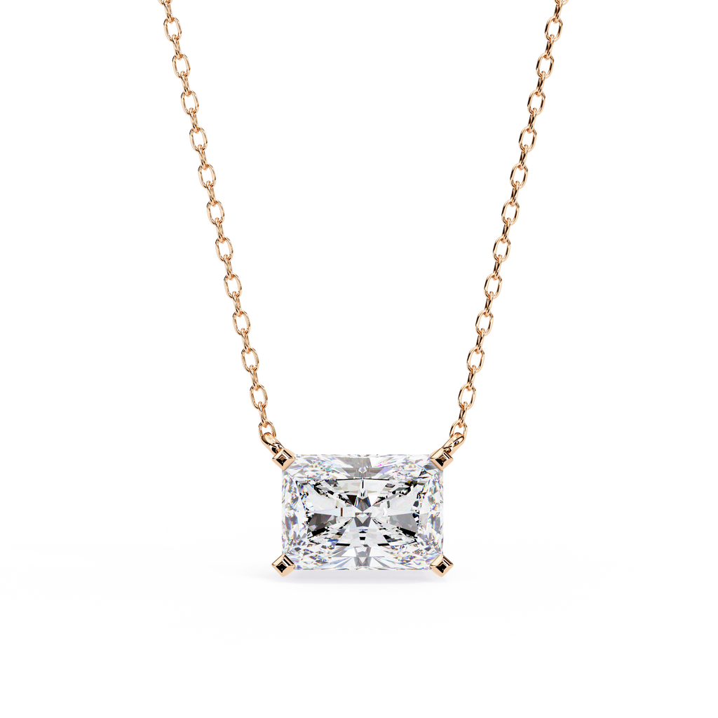 Rose Gold Radiant Cut Diamond East-West Solitaire Pendant