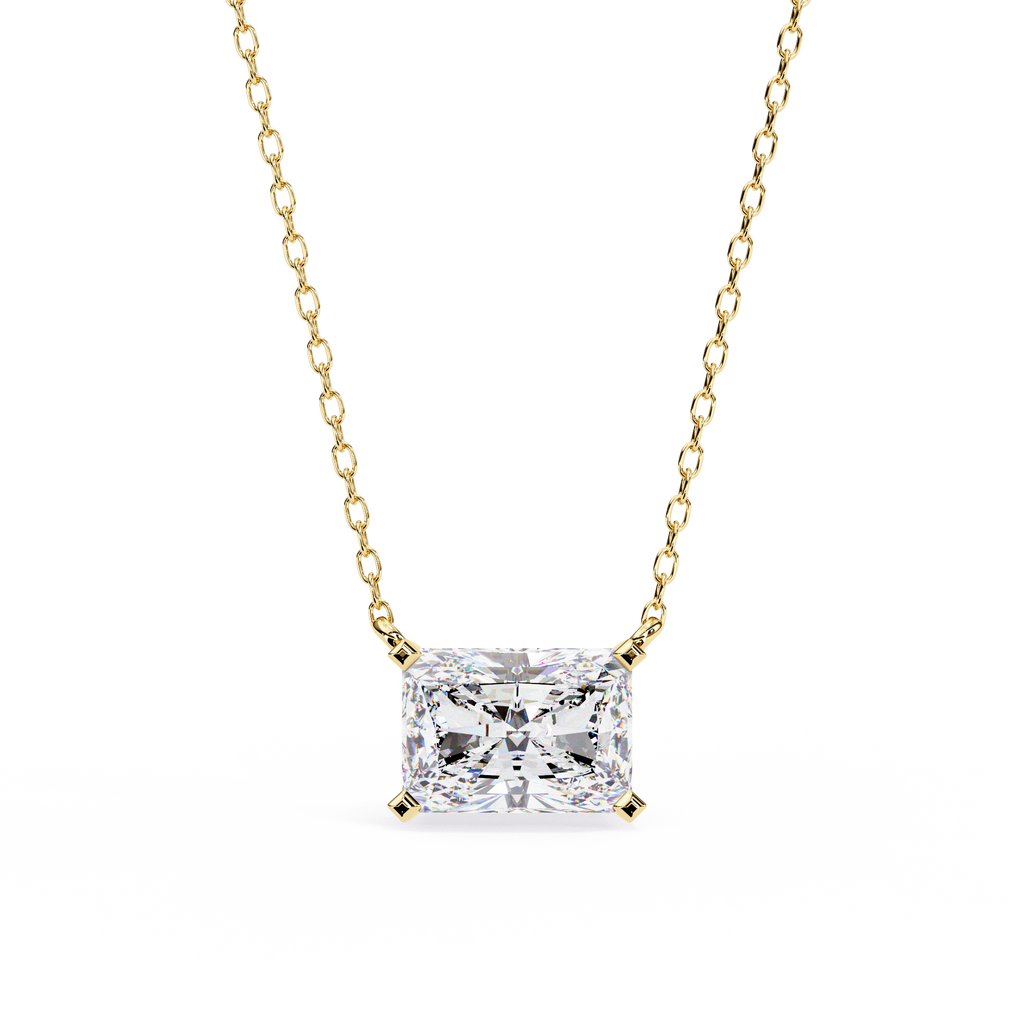 Yellow Gold Radiant Cut Diamond East-West Solitaire Pendant