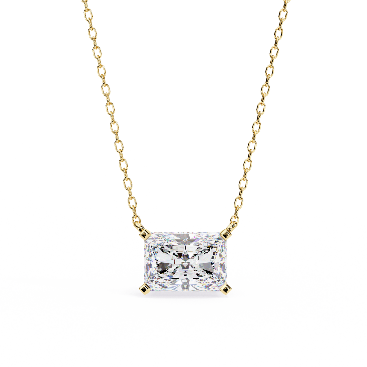 Yellow Gold Radiant Cut Diamond East-West Solitaire Pendant