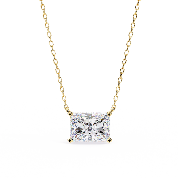 Gold Radiant Cut Diamond East-West Solitaire Pendant