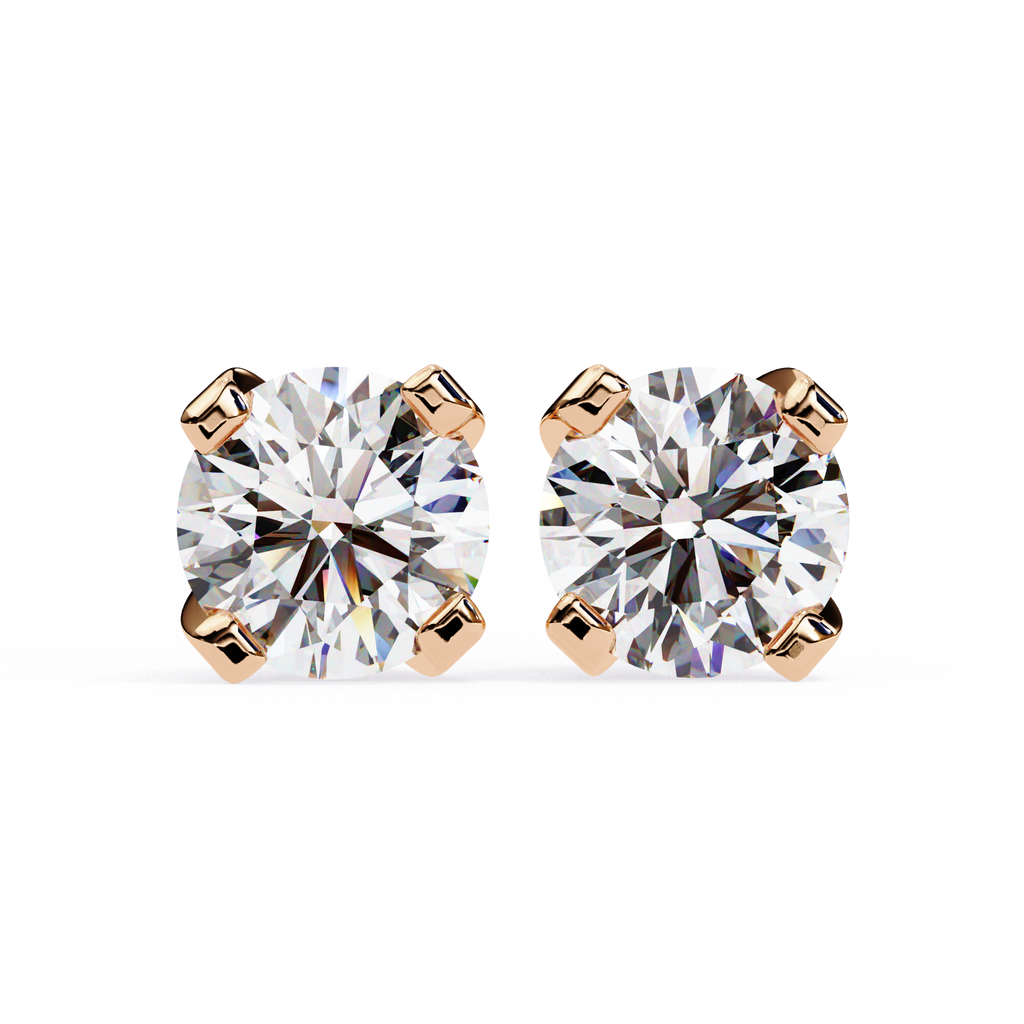 Round Brilliant-Cut Natural Diamond Stud Earrings