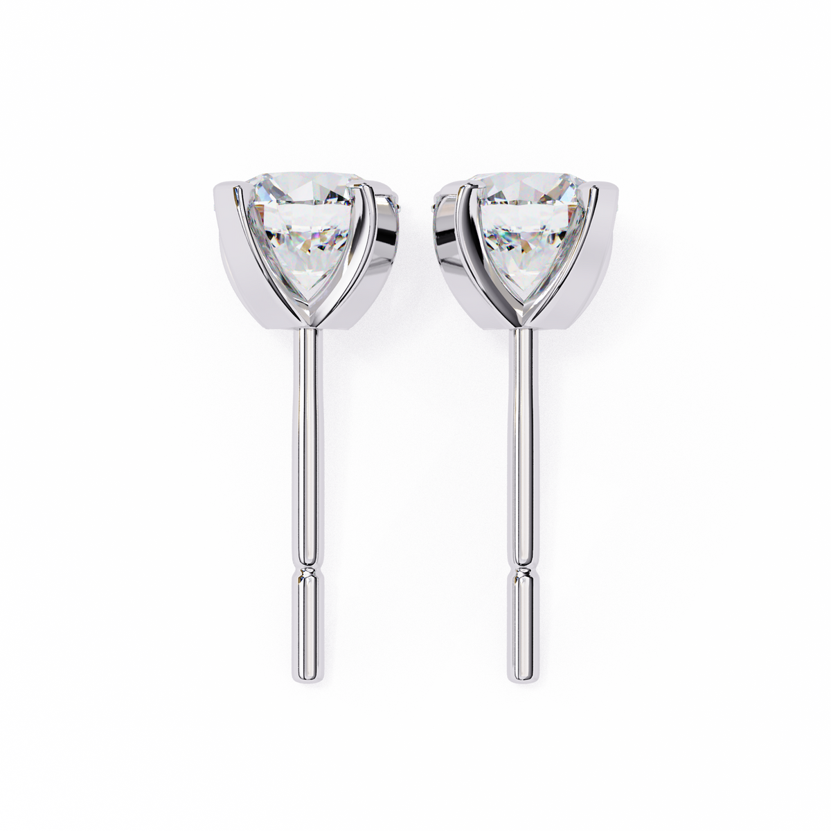 White Gold Four-Prong Round Solitaire Diamond Stud Earrings