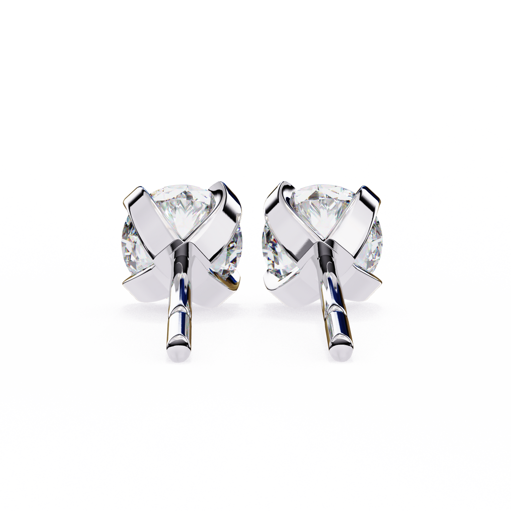 White Gold Four-Prong Round Solitaire Diamond Stud Earrings