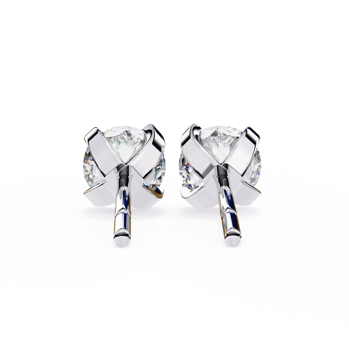 White Gold Four-Prong Round Solitaire Diamond Stud Earrings