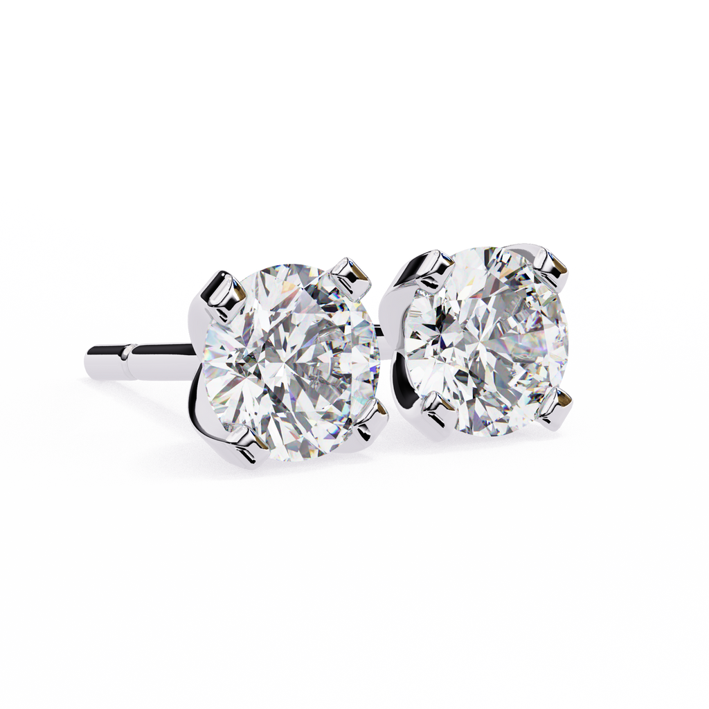 White Gold Four-Prong Round Solitaire Diamond Stud Earrings