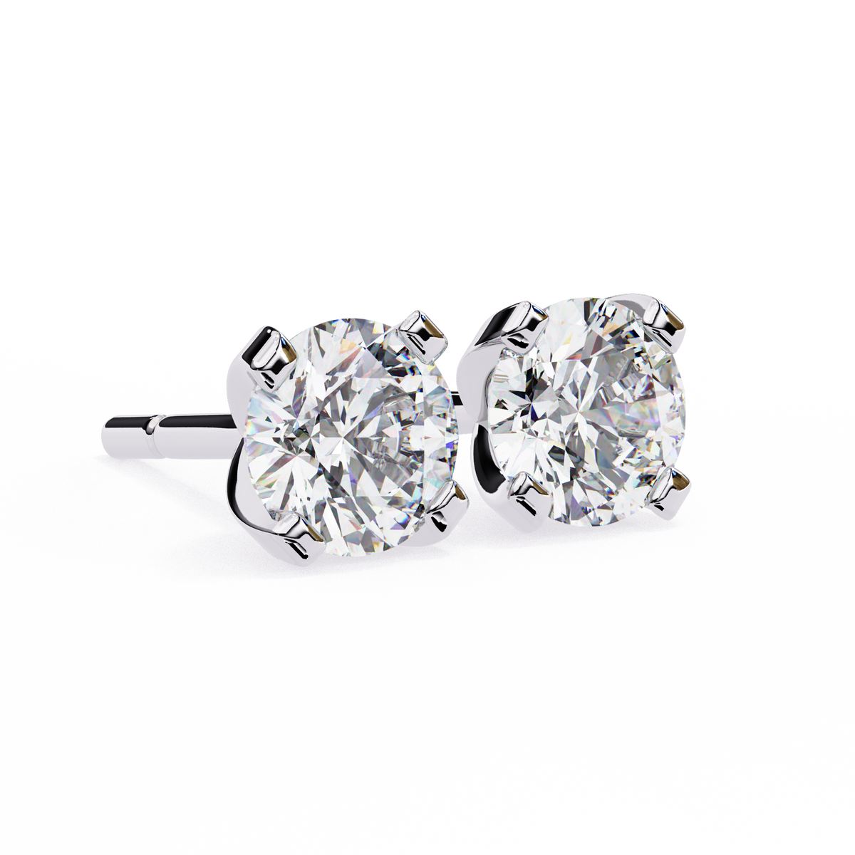 White Gold Four-Prong Round Solitaire Diamond Stud Earrings
