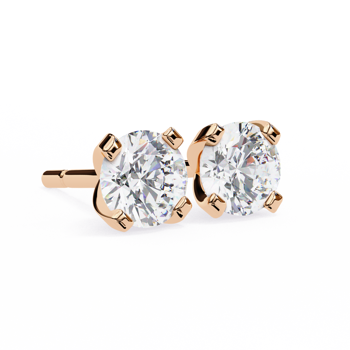 Round Brilliant-Cut Natural Diamond Stud Earrings