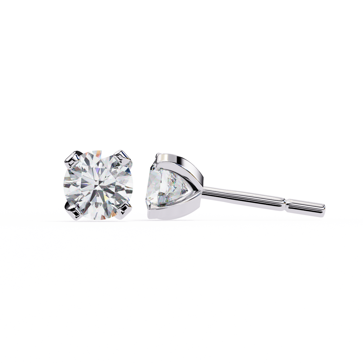 White Gold Four-Prong Round Solitaire Diamond Stud Earrings