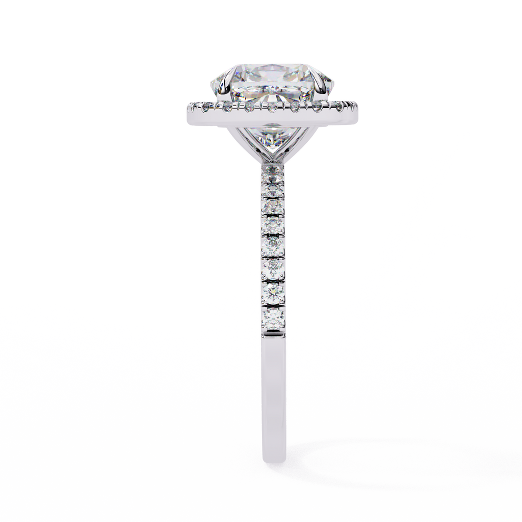 White Gold Cushion-Cut Diamond Halo Pavé Engagement Ring