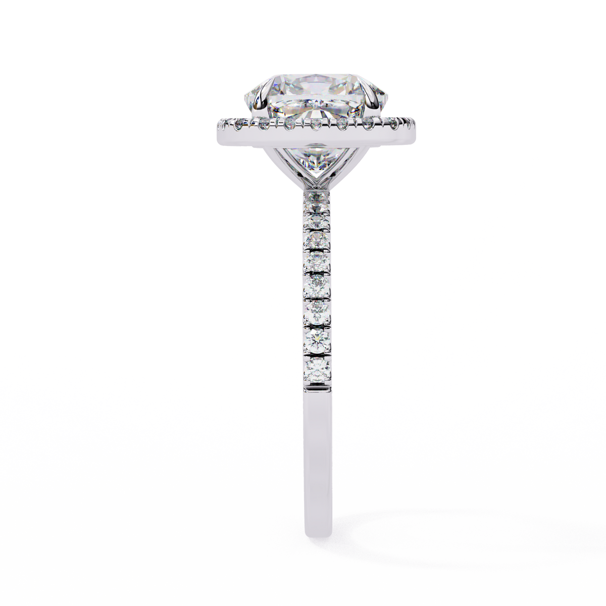 White Gold Cushion-Cut Diamond Halo Pavé Engagement Ring