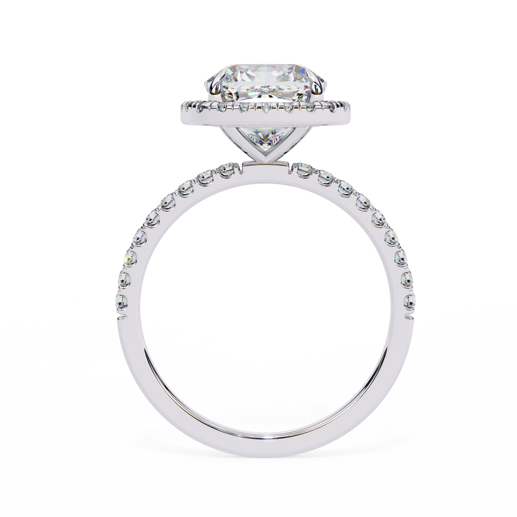 White Gold Cushion-Cut Diamond Halo Pavé Engagement Ring