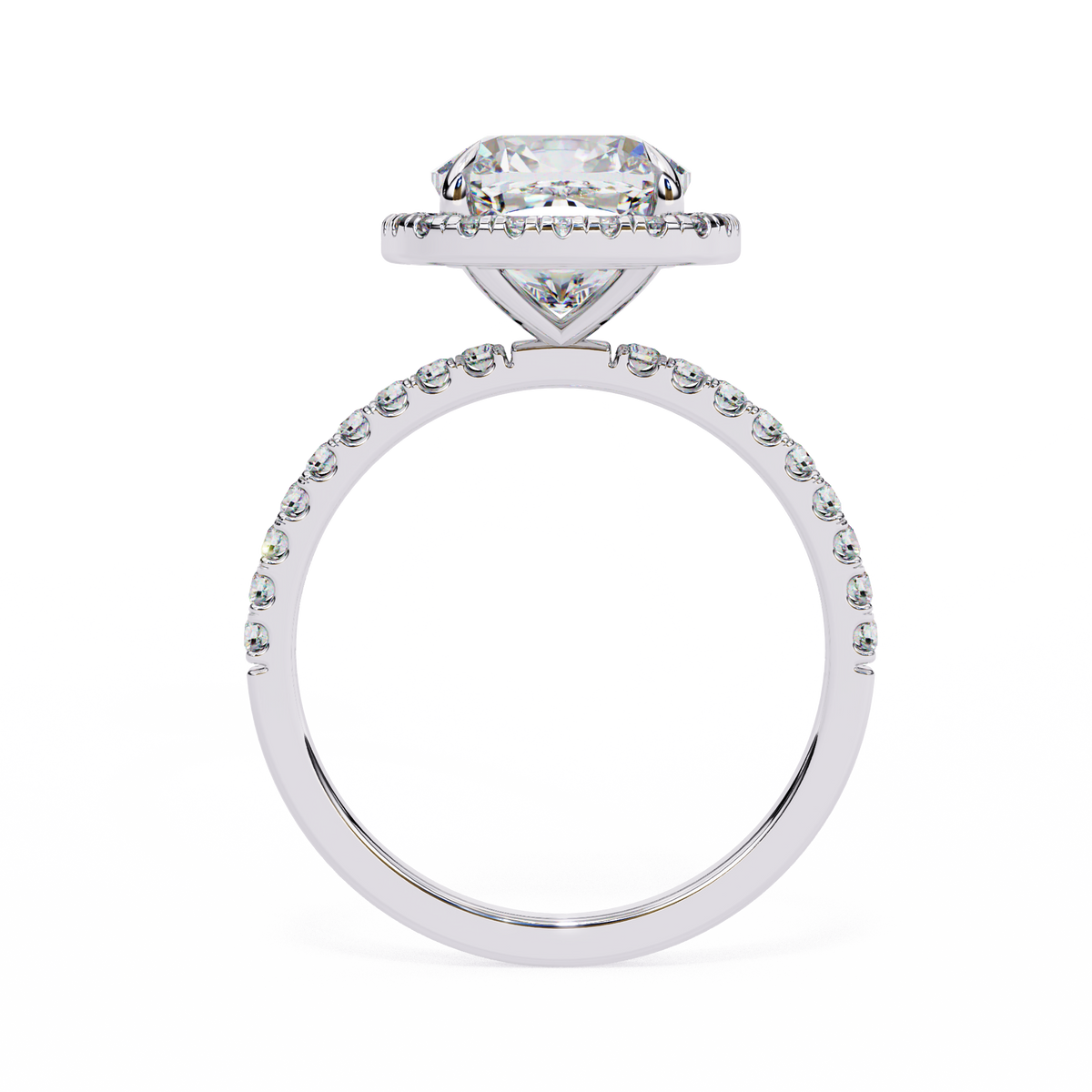 White Gold Cushion-Cut Diamond Halo Pavé Engagement Ring