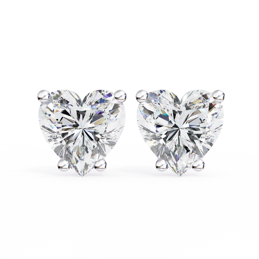 White Gold Heart-Cut Solitaire Diamond Stud Earrings
