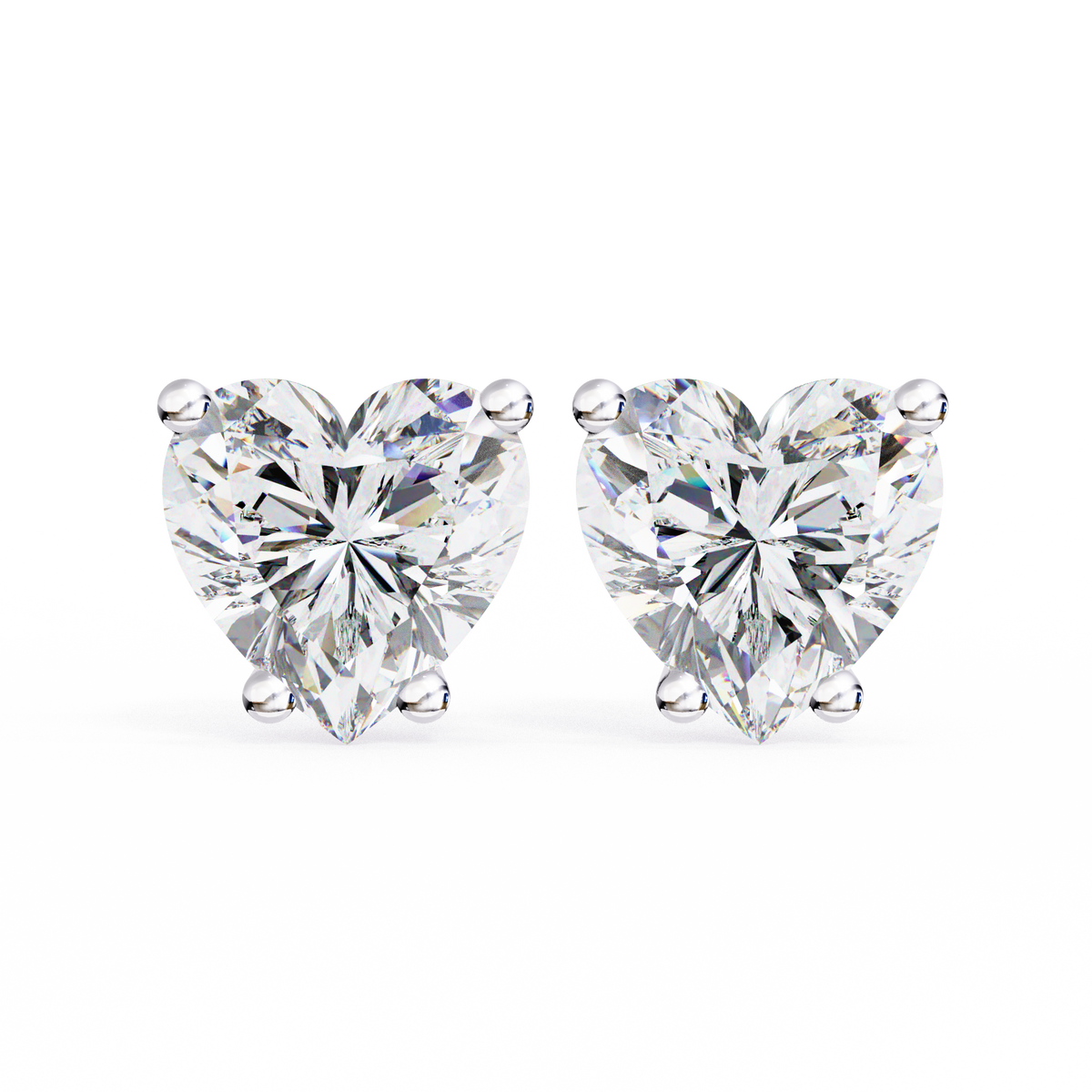 White Gold Heart-Cut Solitaire Diamond Stud Earrings