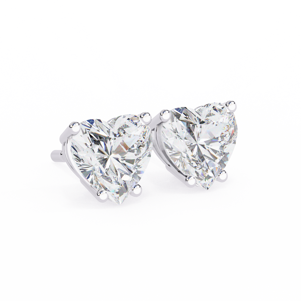 White Gold Heart-Cut Solitaire Diamond Stud Earrings