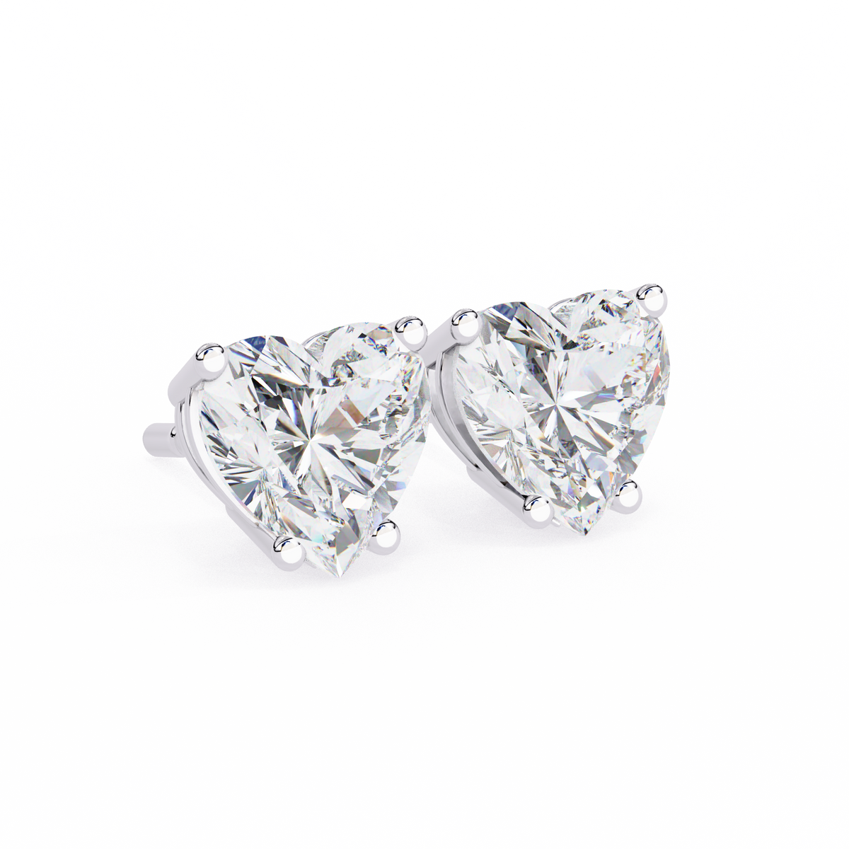White Gold Heart-Cut Solitaire Diamond Stud Earrings