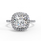 White Gold Cushion-Cut Diamond Halo Pavé Engagement Ring