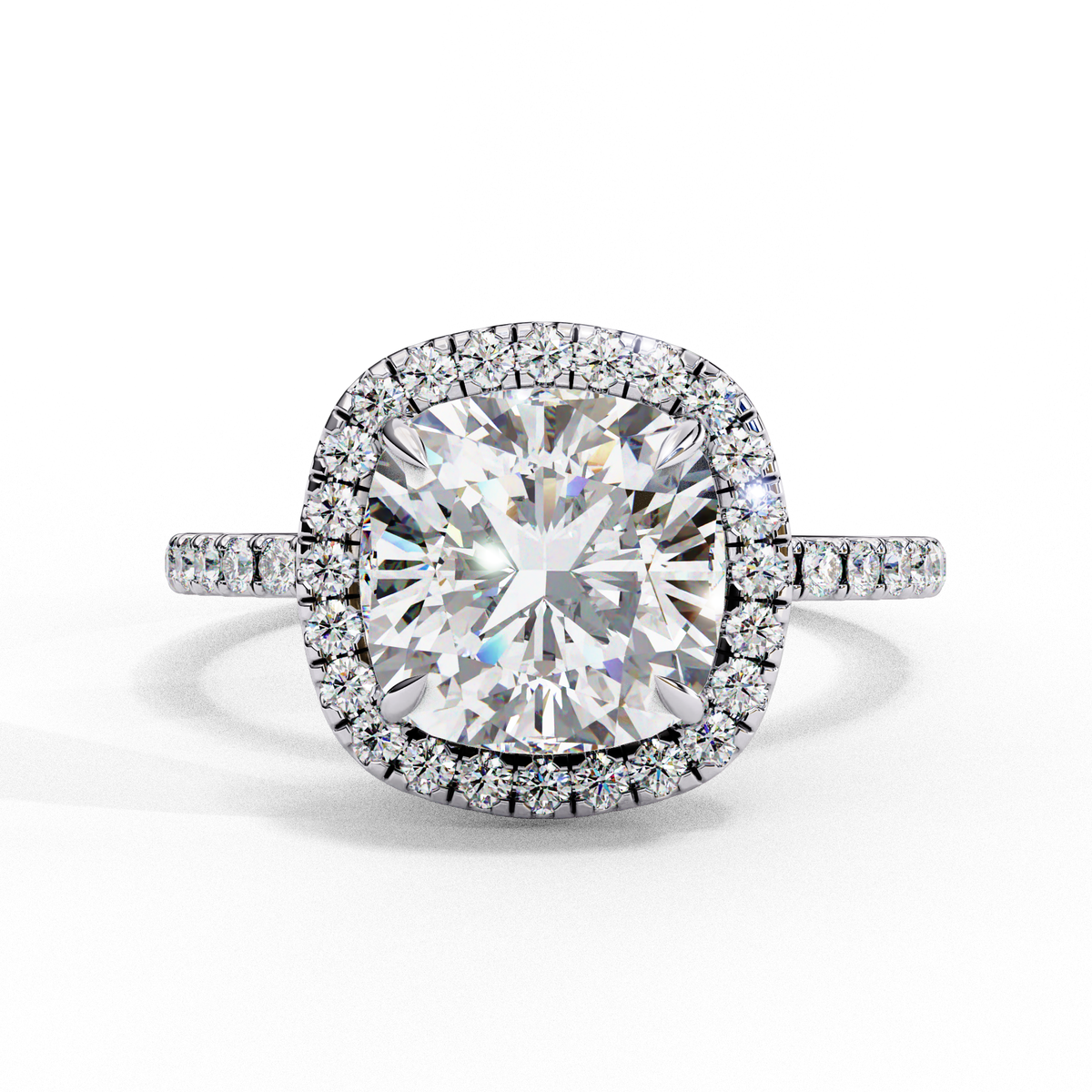 White Gold Cushion-Cut Diamond Halo Pavé Engagement Ring
