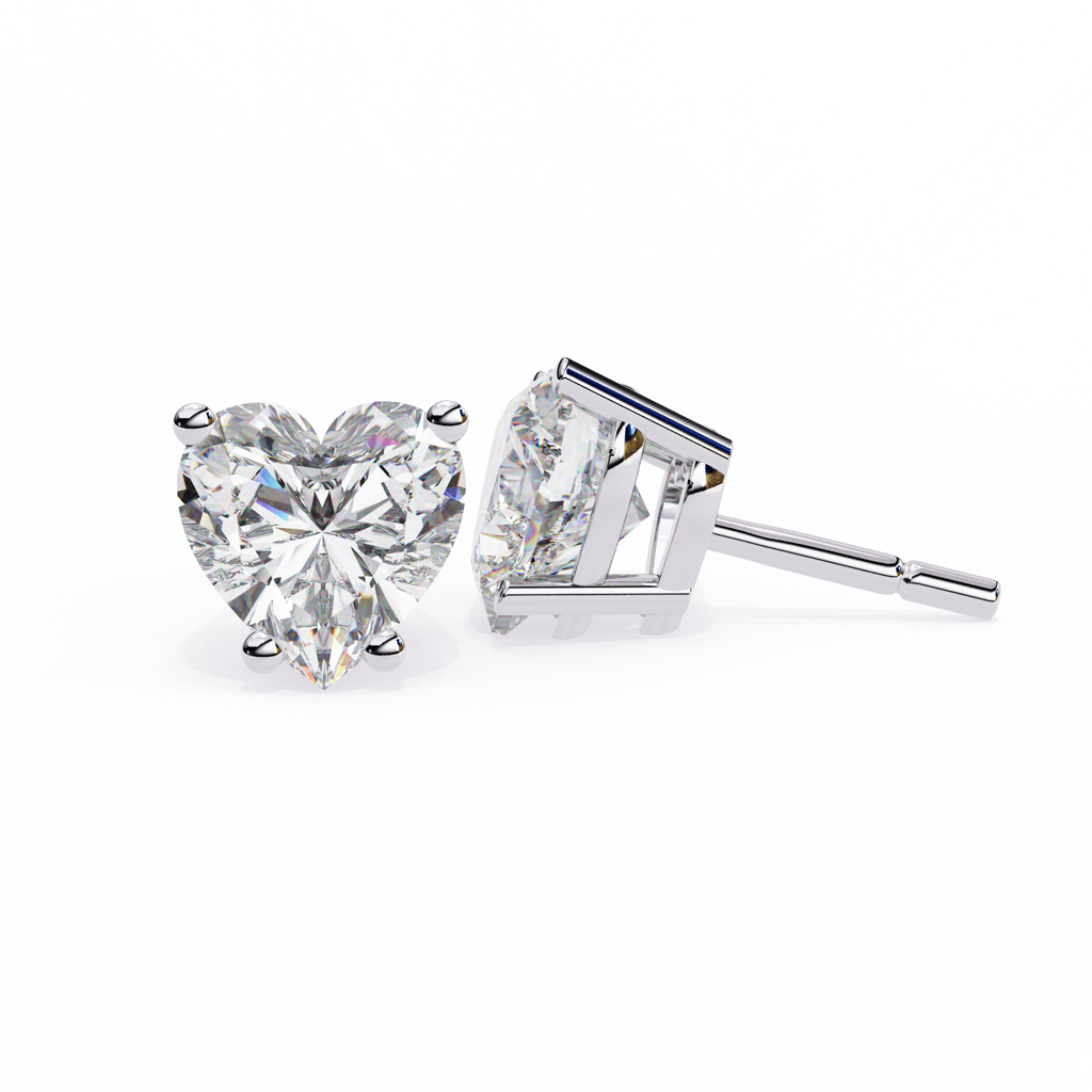 White Gold Heart-Cut Solitaire Diamond Stud Earrings