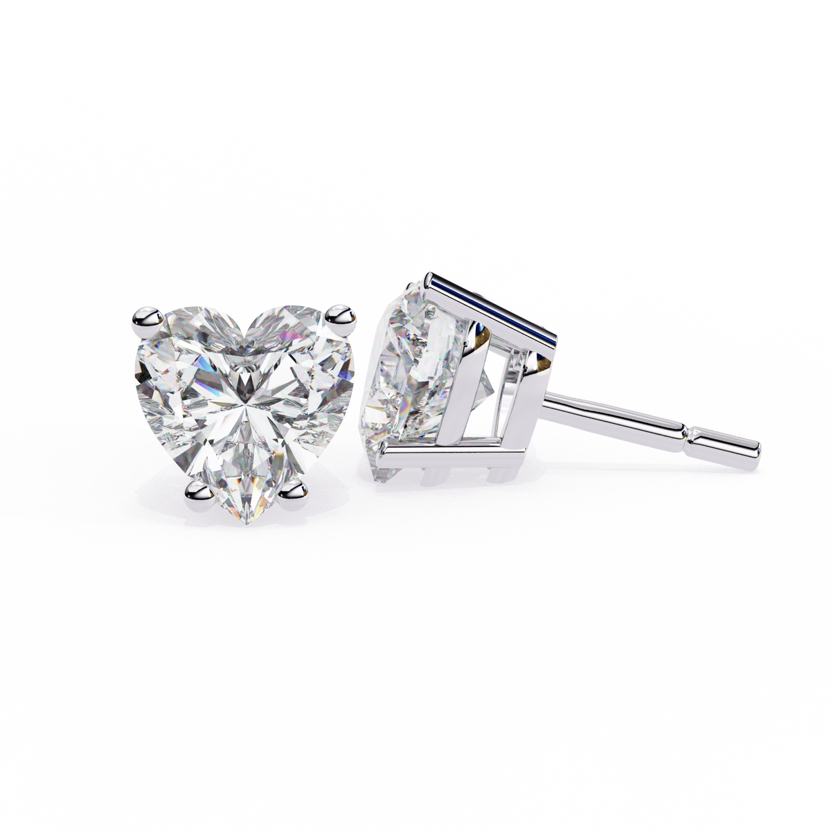 White Gold Heart-Cut Solitaire Diamond Stud Earrings