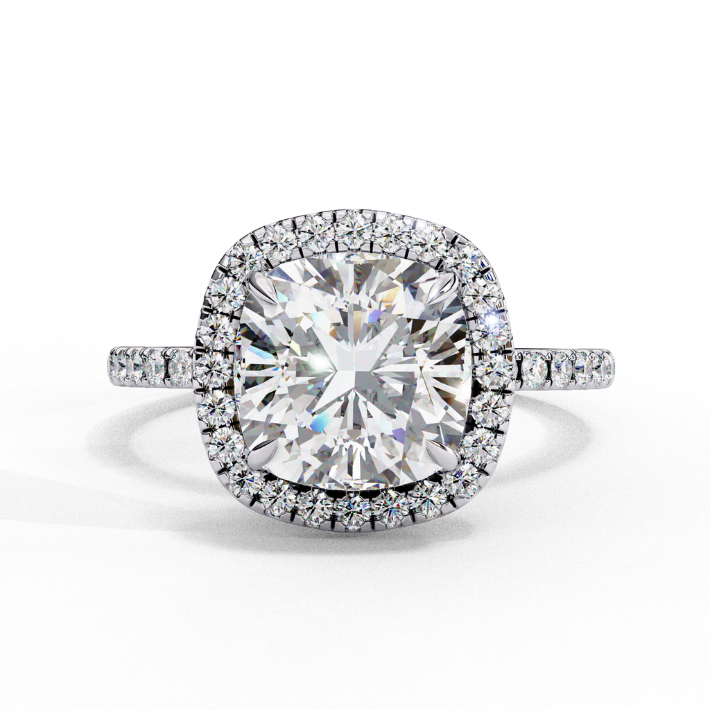 White Gold Cushion-Cut Diamond Halo Pavé Engagement Ring