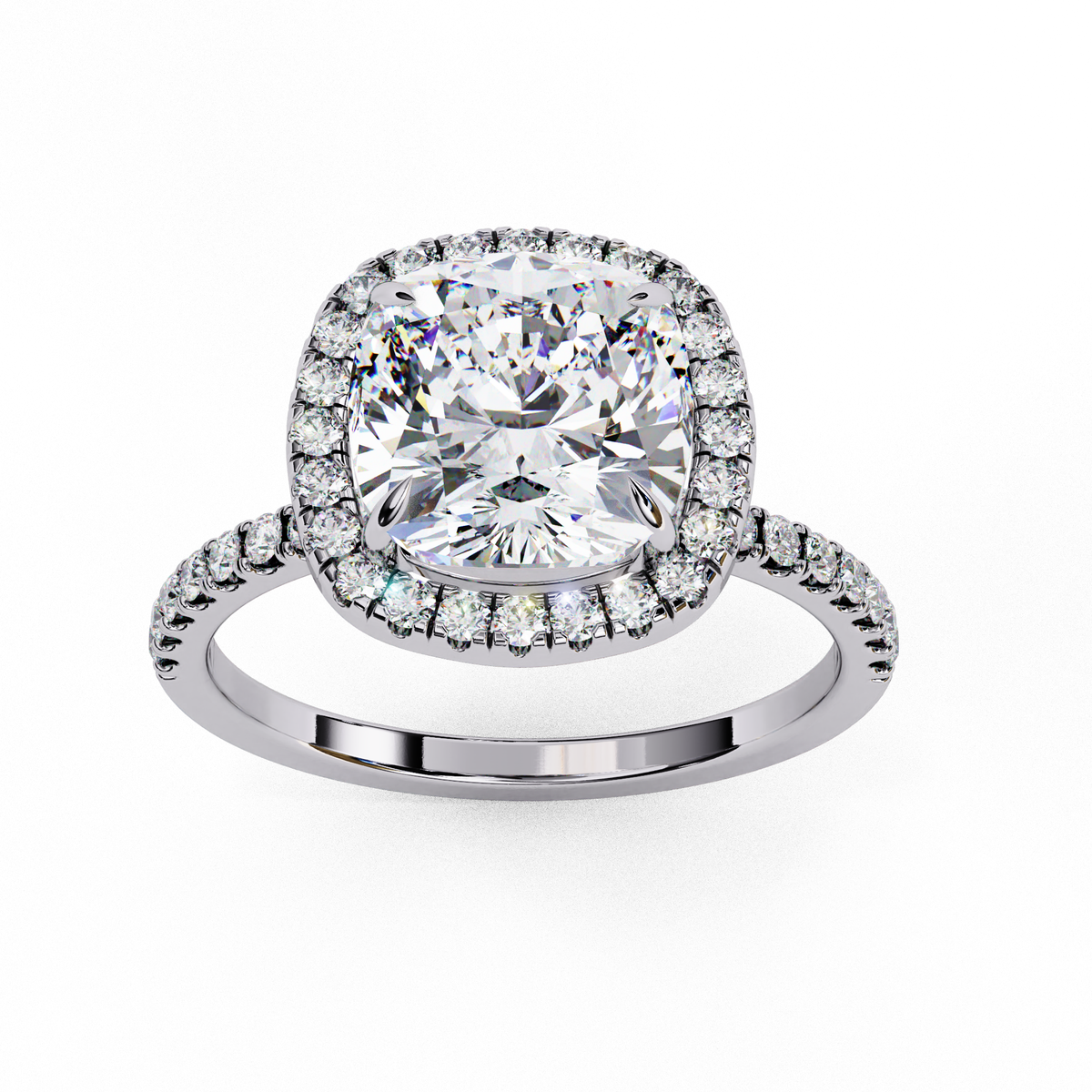 White Gold Cushion-Cut Diamond Halo Pavé Engagement Ring
