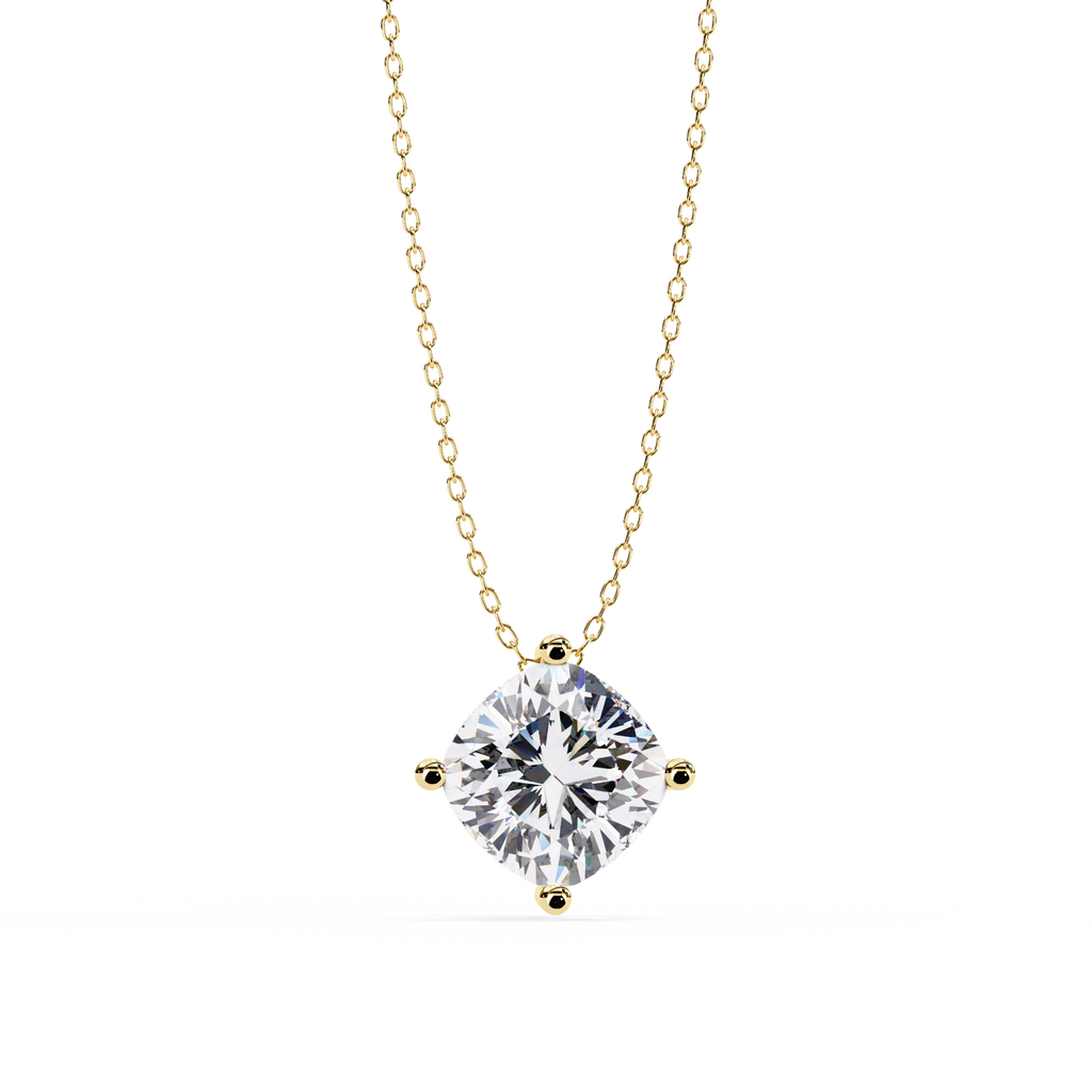 Yellow Gold Cushion Cut Diamond Floating Solitaire Pendant