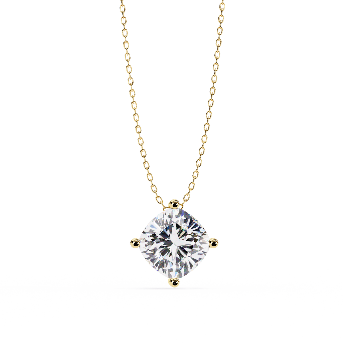 Yellow Gold Cushion Cut Diamond Floating Solitaire Pendant