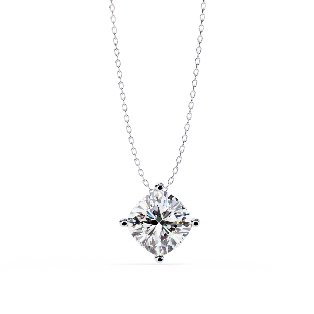 White Gold Kite-Set Cushion Cut Diamond Pendant