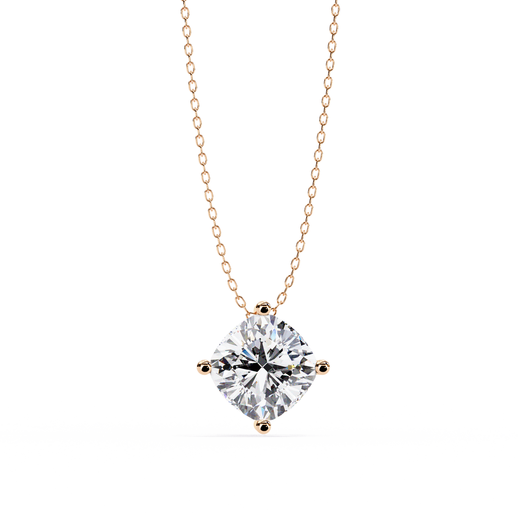 Rose Gold Cushion Cut Diamond Floating Solitaire Pendant
