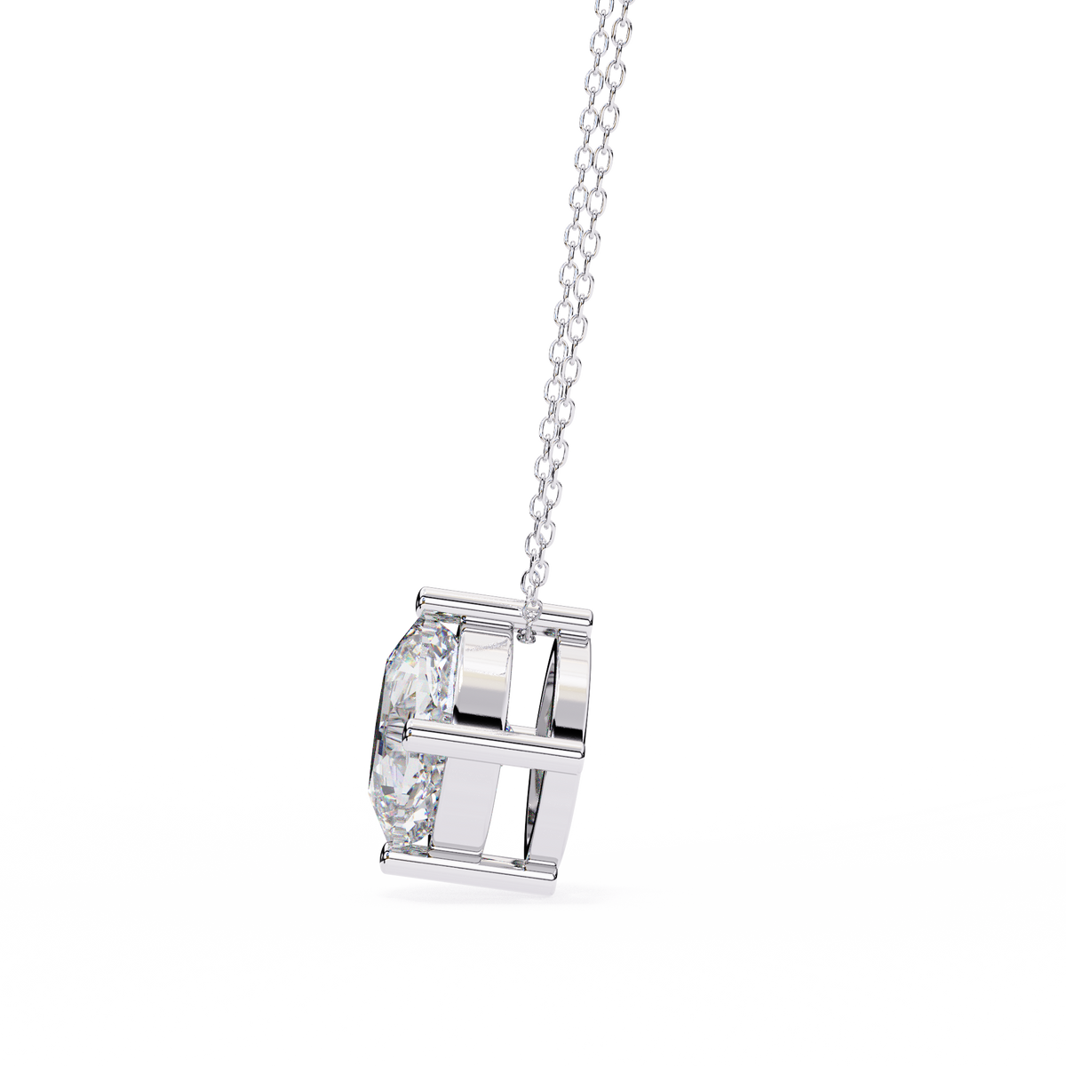 White Gold Kite-Set Cushion Cut Diamond Pendant