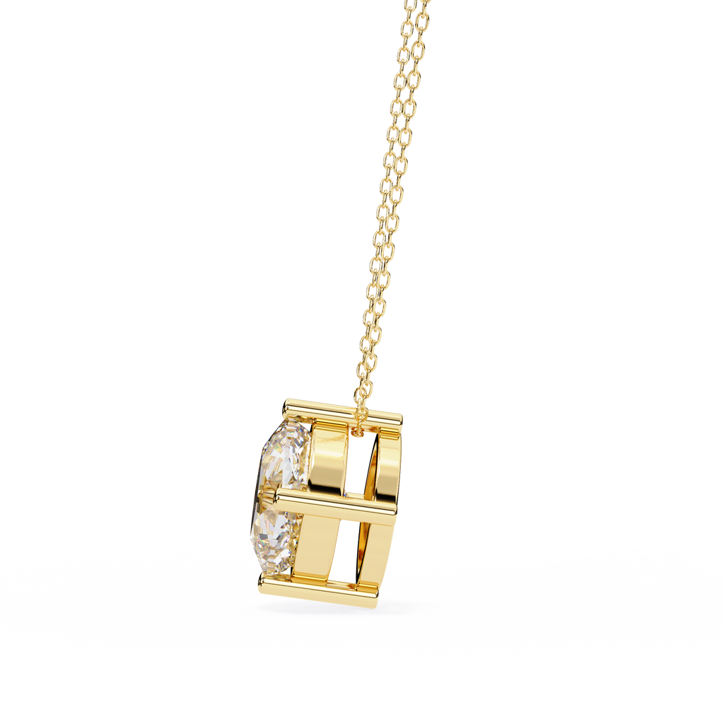 Yellow Gold Cushion Cut Diamond Floating Solitaire Pendant