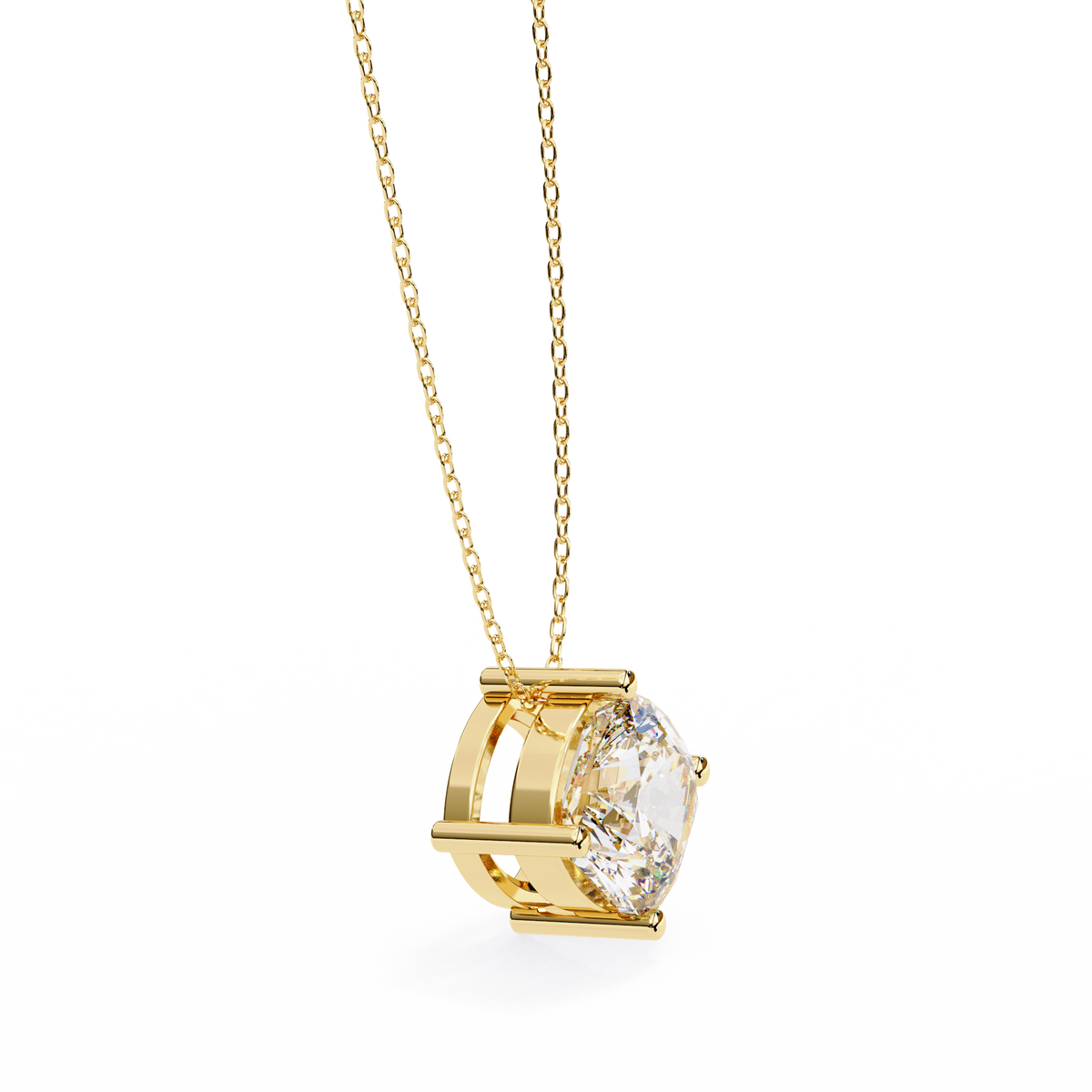 Yellow Gold Cushion Cut Diamond Floating Solitaire Pendant