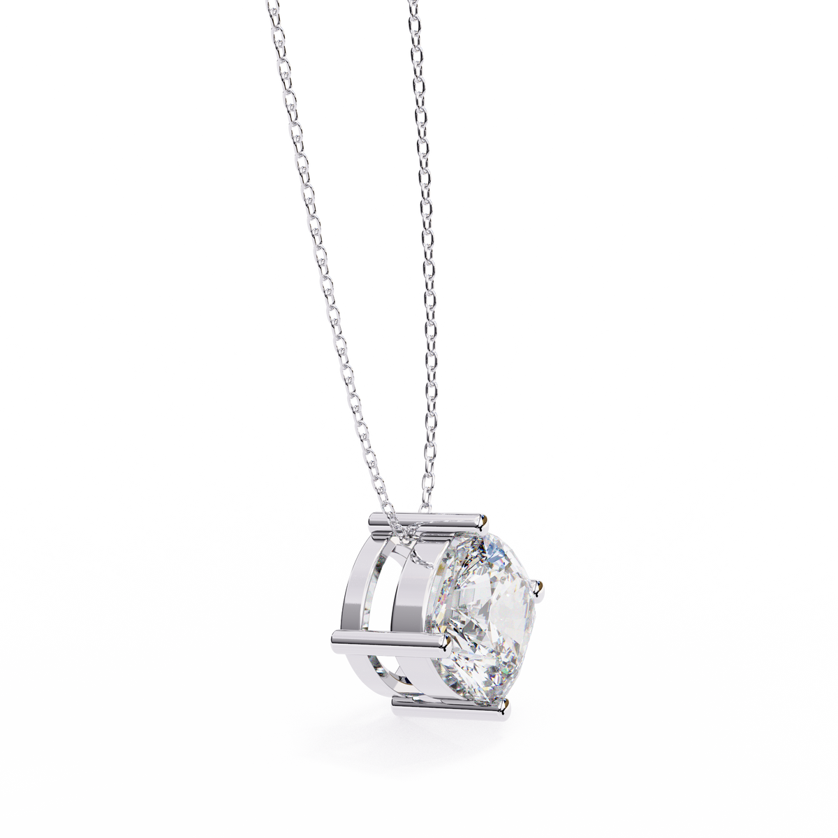 White Gold Kite-Set Cushion Cut Diamond Pendant