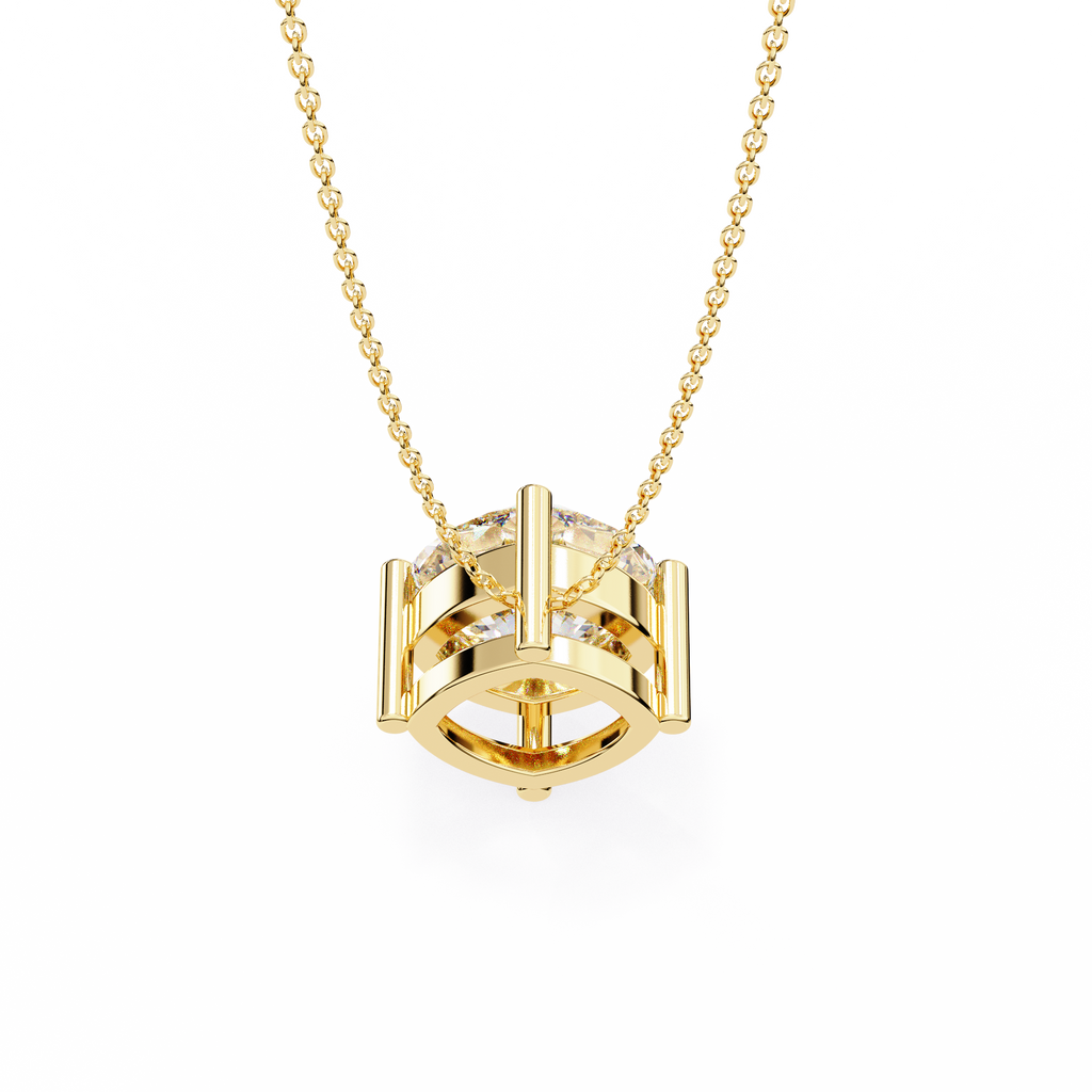 Yellow Gold Cushion Cut Diamond Floating Solitaire Pendant
