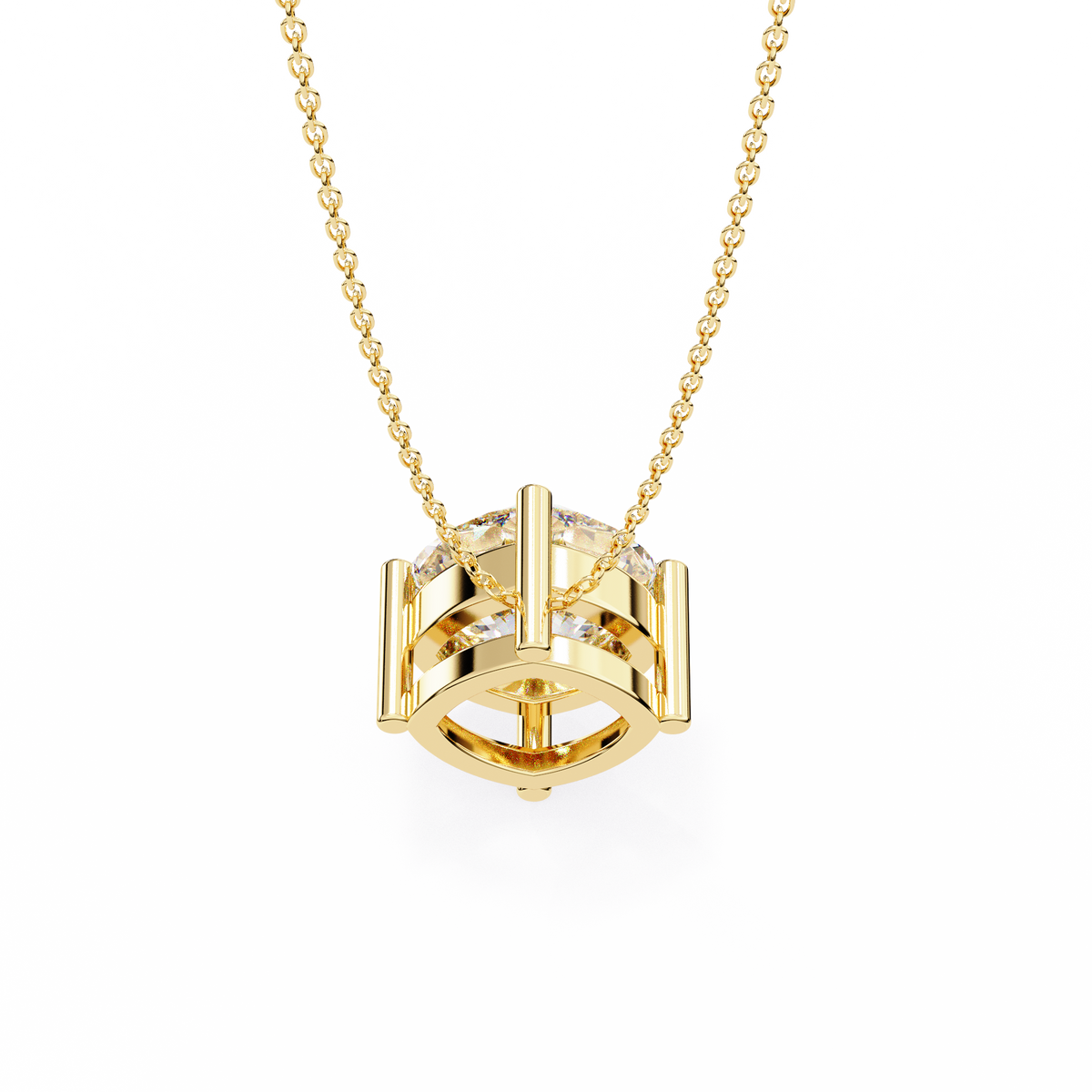 Yellow Gold Cushion Cut Diamond Floating Solitaire Pendant