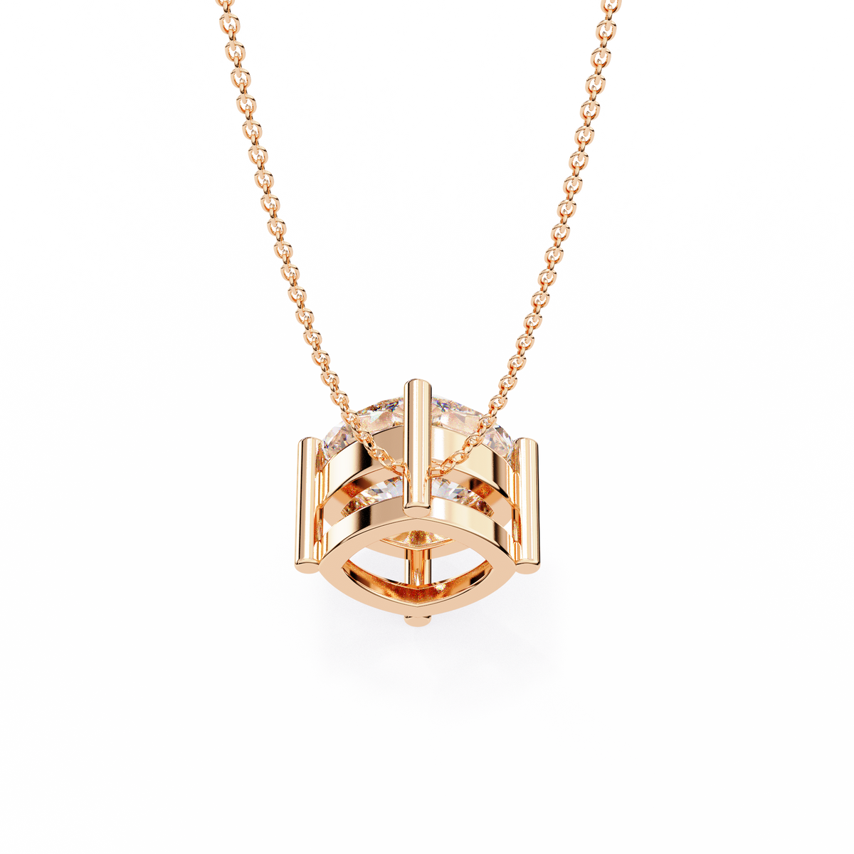 Rose Gold Cushion Cut Diamond Floating Solitaire Pendant