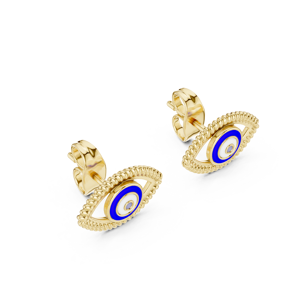 Nazar Evil Eye Enamel Gold Stud Earring