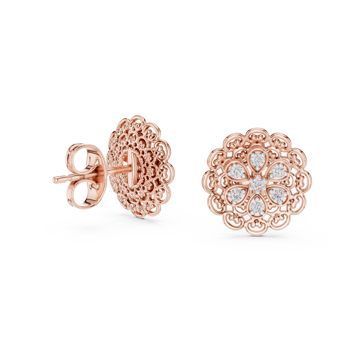 Belle Époque Lace Flower Diamond Stud Earring