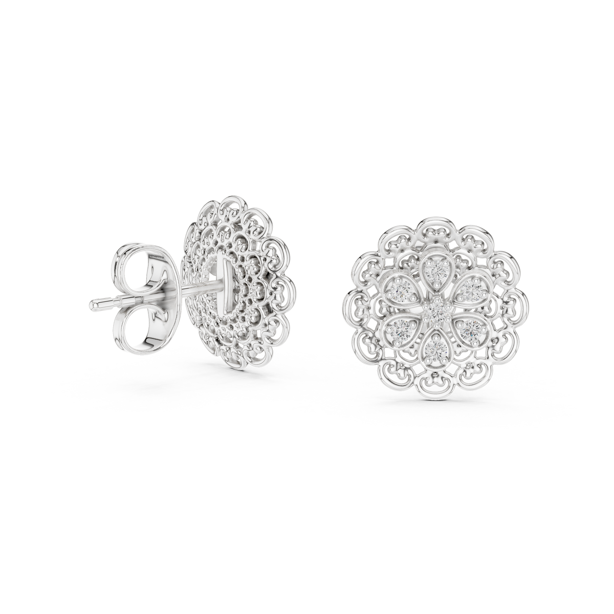 Belle Époque Lace Flower Diamond Stud Earring