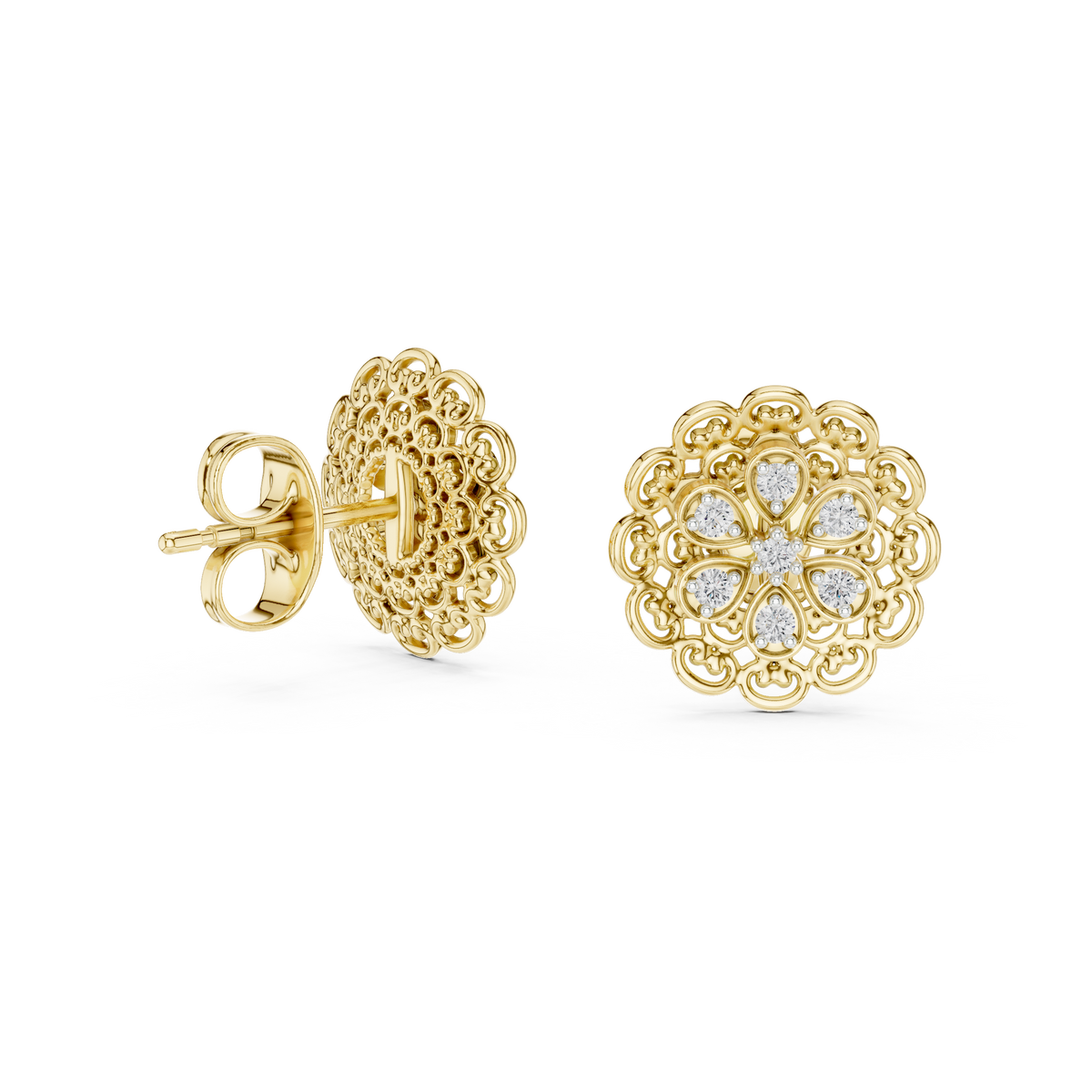 Belle Époque Lace Flower Diamond Stud Earring