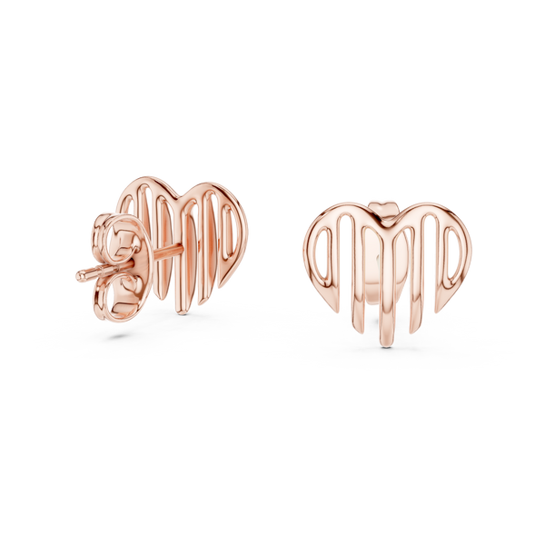 Linea Ribbed Heart Gold Stud Earring